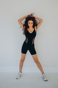 Vixen Corset Romper — sculpting activewear romper in black — Rimoné Paris