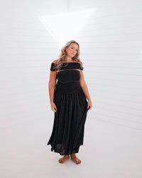 Convertible Dress worn strapless — 3-way reversible design — Rimoné Paris
