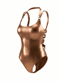 Bronze Eclipse Swimsuit, styled front view — wrap-style one-piece for D–HH cups — Rimoné Paris