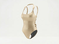 White Eclipse Swimsuit, styled front view — wrap-style one-piece for D–HH cups — Rimoné Paris