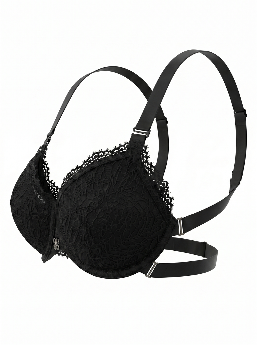 Black Infini Bra, side view — everyday backless bra for D+ cups — Rimoné Paris