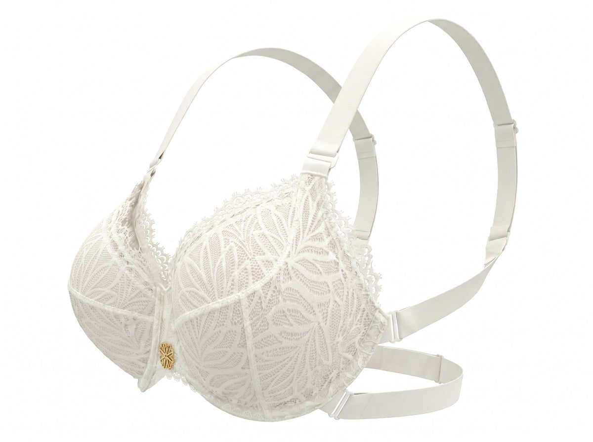 White Infini Bra, side view — everyday backless bra for D+ cups — Rimoné Paris