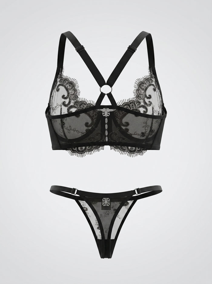 Black Jardin Bustier, back view — front-closure DD+ bra with wide ribcage band — Rimoné Paris