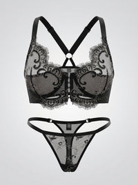 Black Jardin Bustier, front view — front-closure DD+ bra with wide ribcage band — Rimoné Paris