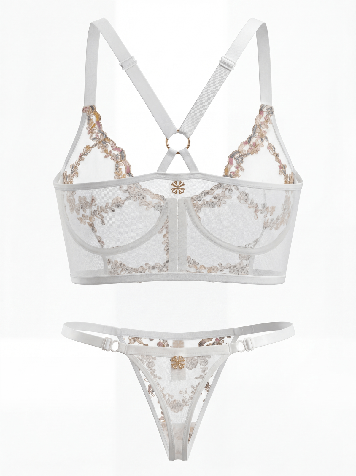White Jardin Bustier, back view — front-closure architecture for D+ — Rimoné Paris