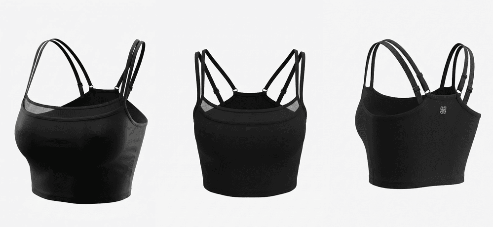 Sports Bra, all views — boned cropped cami-bra, no underwire — Rimoné Paris