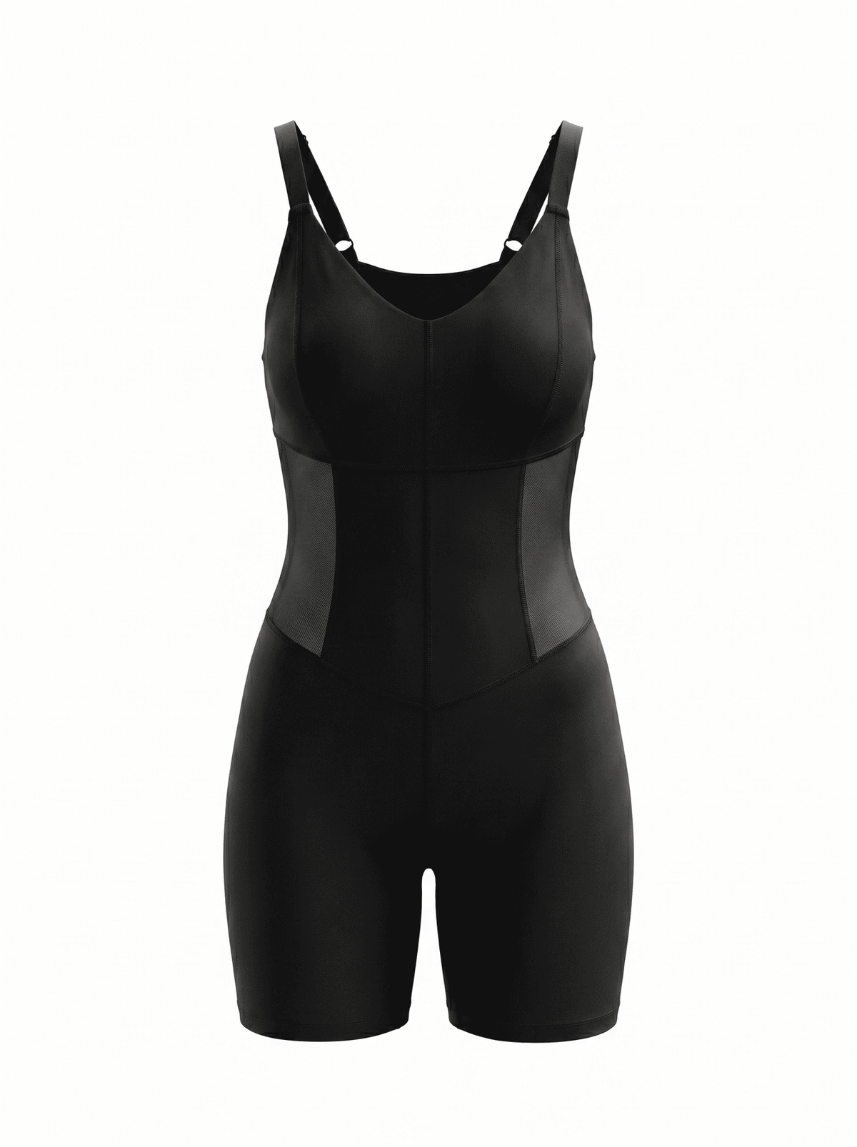 Vixen Corset Romper, front view — sculpting activewear romper in black — Rimoné Paris