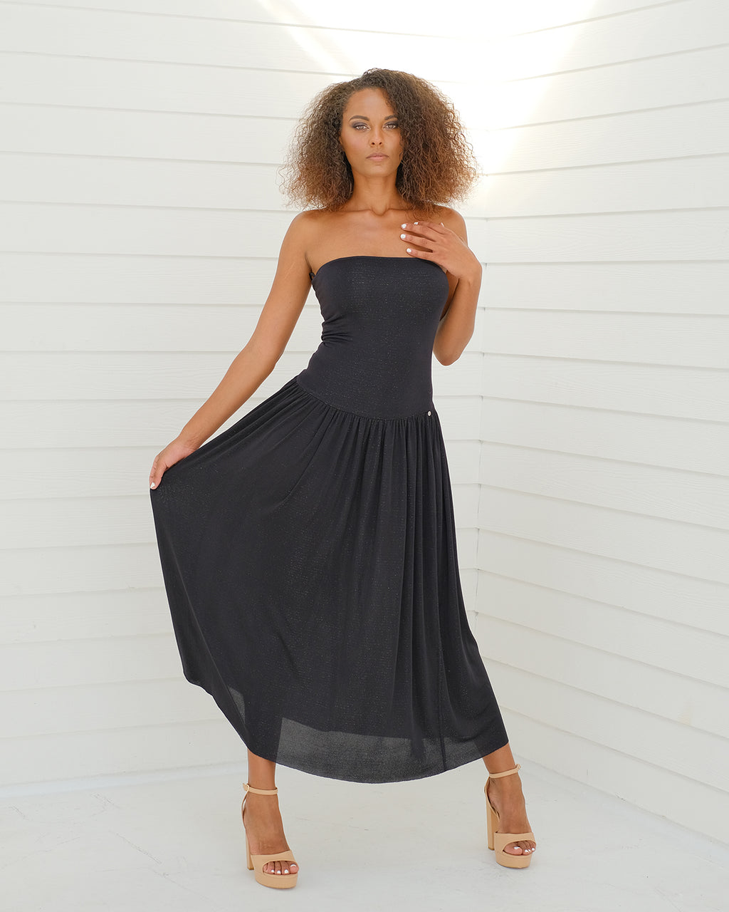 Convertible Dress worn strapless — 3-way reversible design — Rimoné Paris