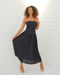 Convertible Dress worn strapless — 3-way reversible design — Rimoné Paris