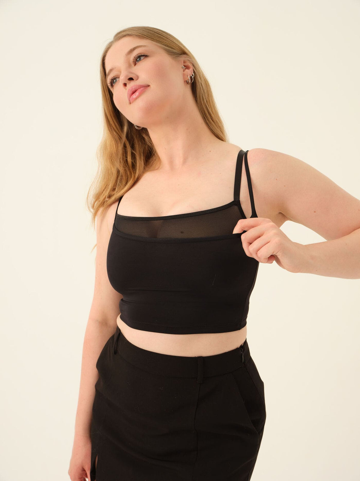 Sports Bra in sheer power-mesh — boned cropped cami-bra, no underwire — Rimoné Paris