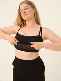 Sports Bra, bound hem detail — boned cropped cami-bra, no underwire — Rimoné Paris